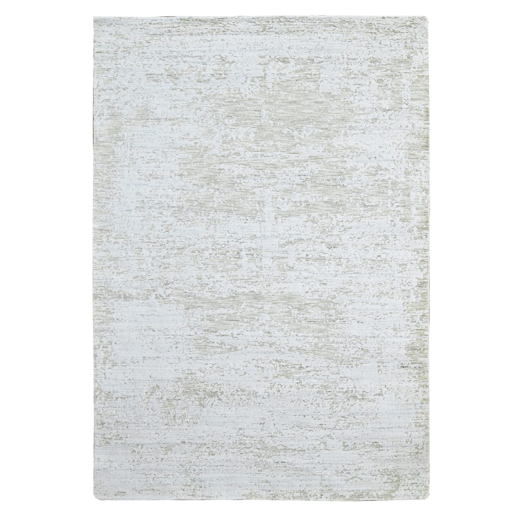 Light Gray, Wool and Plant Based Silk, Hand Loomed, Textured Pile, Modern Design, Oriental Rug